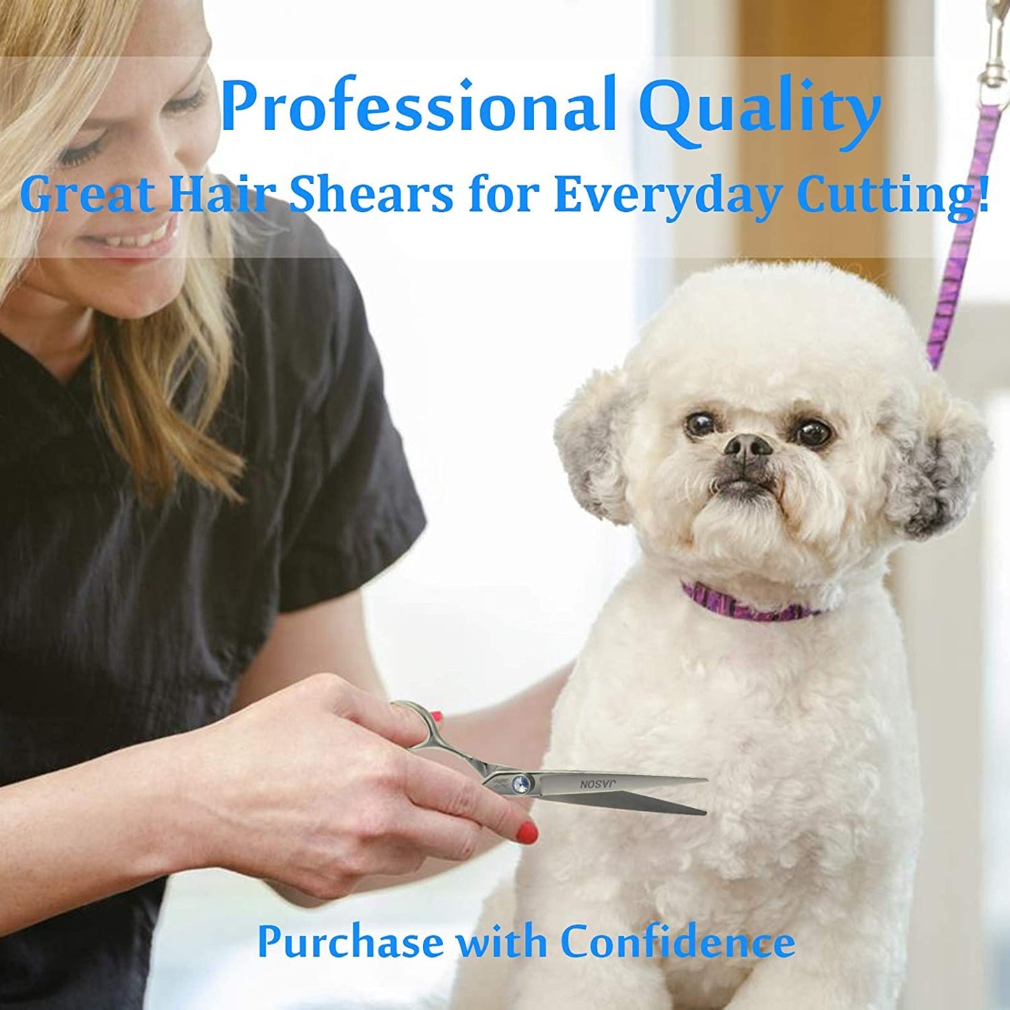 7-Inch Ergonomic Dog Grooming Scissors with Offset Handle and Jewelled Screw - Premium Pet Grooming Shears for Cats and Dogs, Ideal for Comfortable Use and Holiday Gifting