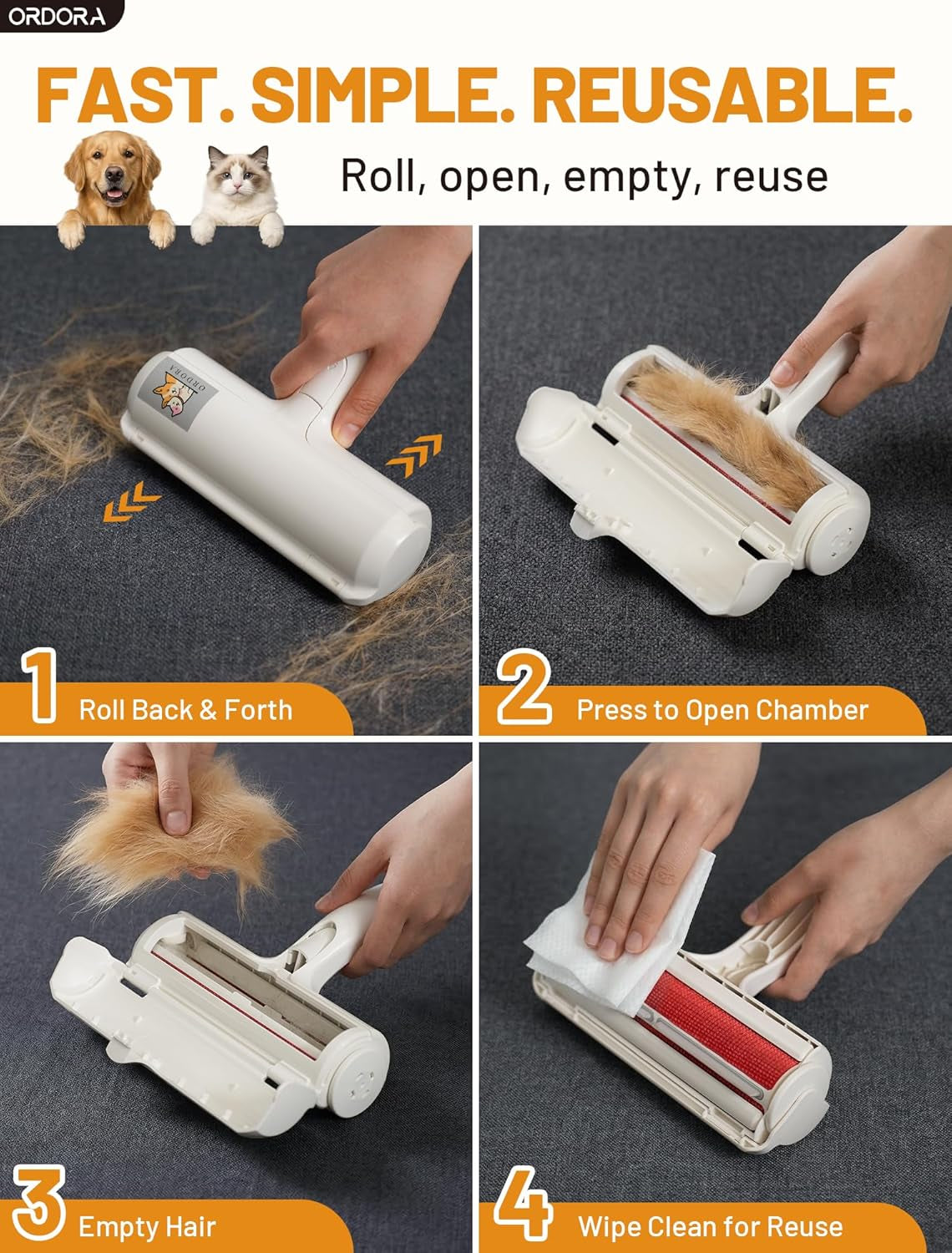 Professional Pet Hair Removal Tool: Eco-Friendly Reusable Lint Roller for Efficient Hair Removal from Furniture, Bedding, Vehicles, and Rugs in Multi-Pet Households
