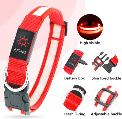 Adjustable USB Rechargeable LED Dog Collar - Medium Size, Red - Super Bright Safety Light for Enhanced Visibility