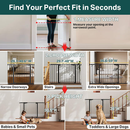 29.7-40.6" Adjustable Baby Gate for Stairs - Award-Winning Pet Gate for Doorways, Pressure-Mounted Auto-Close Design, Indoor Safety Gate with Convenient Walk-Through Door, Black