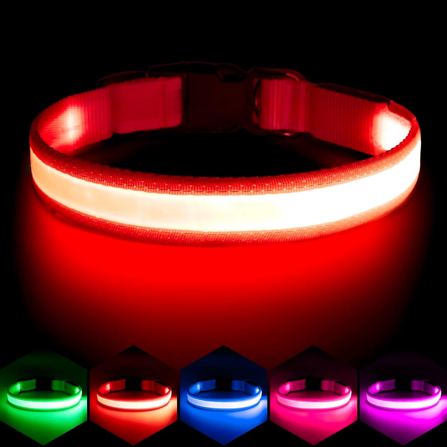 Adjustable USB Rechargeable LED Dog Collar - Medium Size, Red - Super Bright Safety Light for Enhanced Visibility