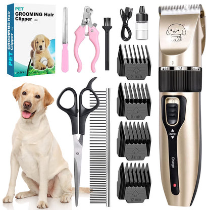 Professional Cordless Dog Grooming Kit with Quiet Electric Clippers and Trimmers