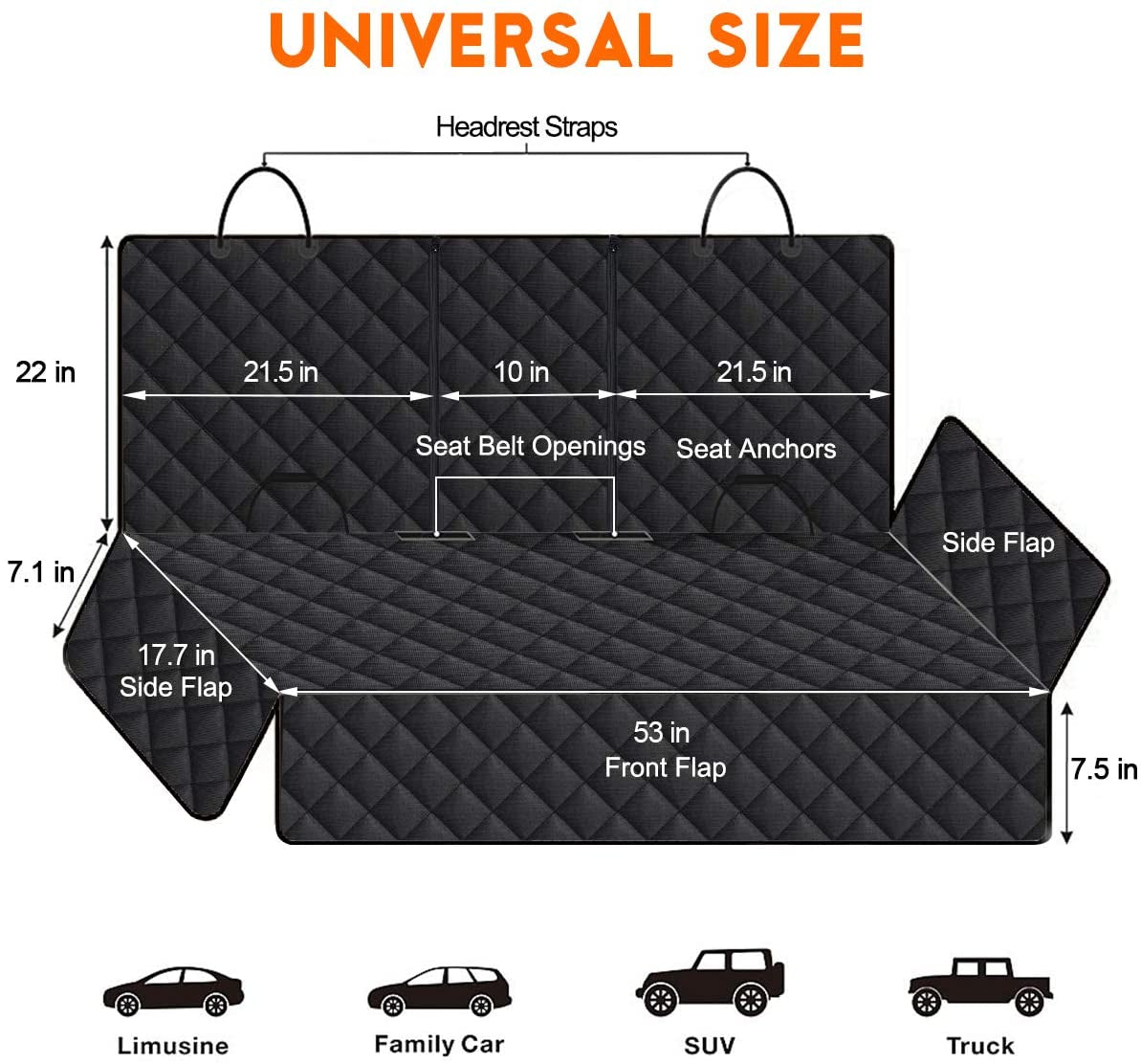 Dog Car Seat Cover - Waterproof Back Seat Protector for Pets, Non-Slip Design Fits Most Cars, SUVs, and Trucks - Black