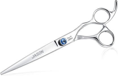 7-Inch Ergonomic Dog Grooming Scissors with Offset Handle and Jewelled Screw - Premium Pet Grooming Shears for Cats and Dogs, Ideal for Comfortable Use and Holiday Gifting