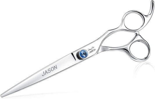 7-Inch Ergonomic Dog Grooming Scissors with Offset Handle and Jewelled Screw - Premium Pet Grooming Shears for Cats and Dogs, Ideal for Comfortable Use and Holiday Gifting