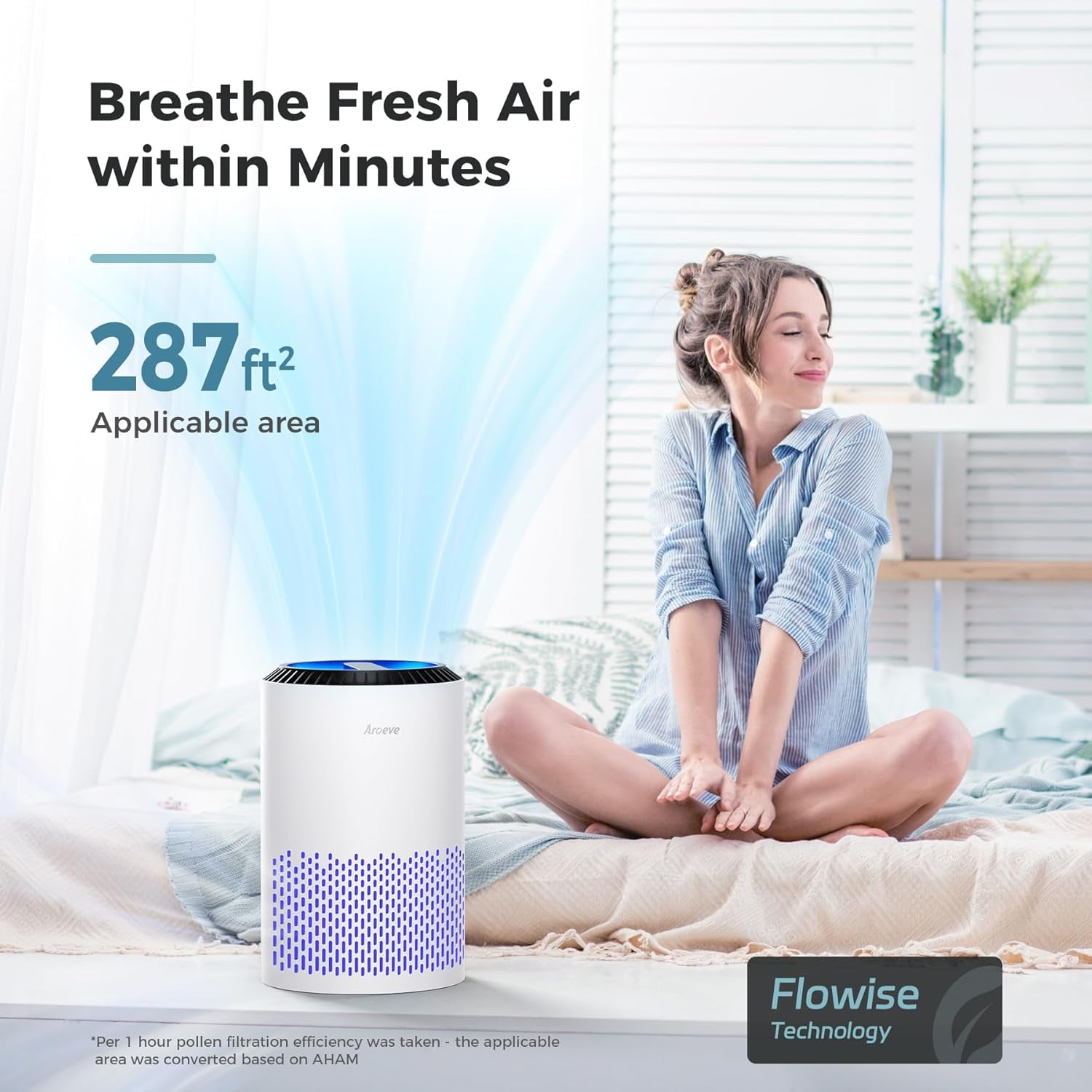 Air Purifier for Bedroom and Office, Effective Smoke, Pollen, Dander, and Odor Removal with Sleep Mode and Speed Control, MK01 - White (California Compliant)