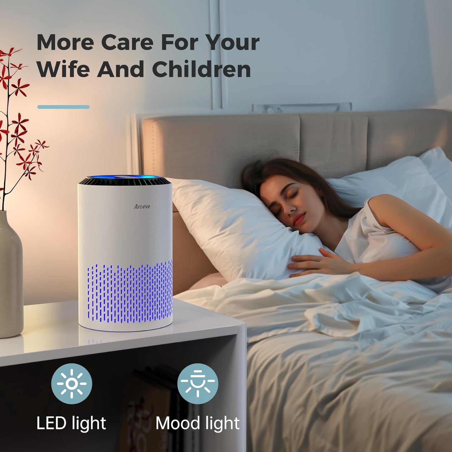 Air Purifier for Bedroom and Office, Effective Smoke, Pollen, Dander, and Odor Removal with Sleep Mode and Speed Control, MK01 - White (California Compliant)