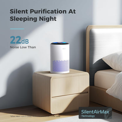 Air Purifier for Bedroom and Office, Effective Smoke, Pollen, Dander, and Odor Removal with Sleep Mode and Speed Control, MK01 - White (California Compliant)