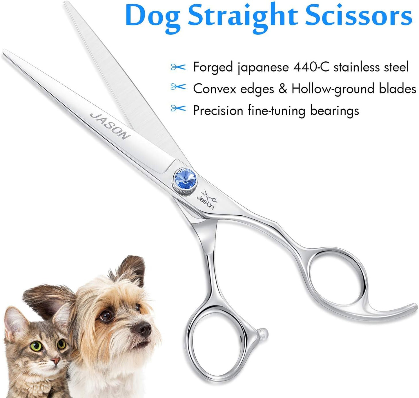 7-Inch Ergonomic Dog Grooming Scissors with Offset Handle and Jewelled Screw - Premium Pet Grooming Shears for Cats and Dogs, Ideal for Comfortable Use and Holiday Gifting