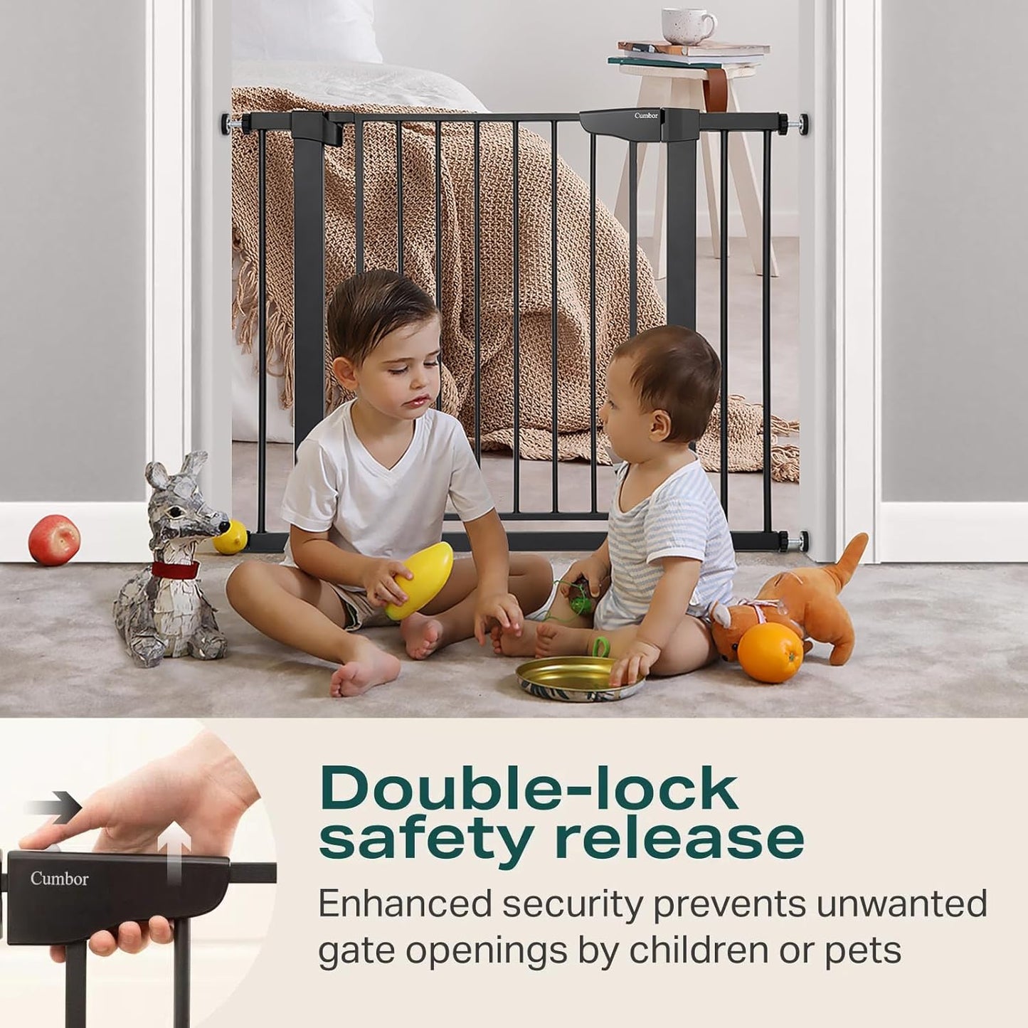 29.7-40.6" Adjustable Baby Gate for Stairs - Award-Winning Pet Gate for Doorways, Pressure-Mounted Auto-Close Design, Indoor Safety Gate with Convenient Walk-Through Door, Black