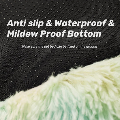 Anti-Anxiety Round Fluffy Plush Faux Fur Washable Dog and Cat Bed for Small, Medium, and Large Pets, Designed to Relieve Joint Discomfort and Enhance Sleep (20"/24"/27", Rainbow)