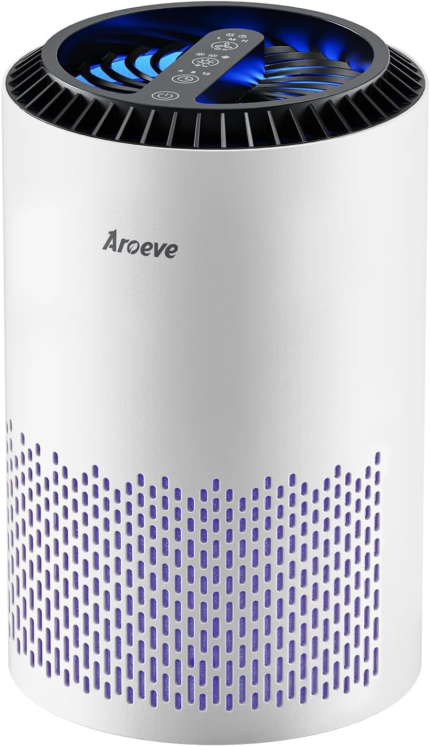 Air Purifier for Bedroom and Office, Effective Smoke, Pollen, Dander, and Odor Removal with Sleep Mode and Speed Control, MK01 - White (California Compliant)