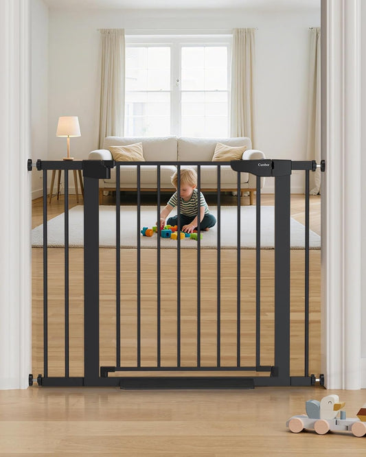 29.7-40.6" Adjustable Baby Gate for Stairs - Award-Winning Pet Gate for Doorways, Pressure-Mounted Auto-Close Design, Indoor Safety Gate with Convenient Walk-Through Door, Black