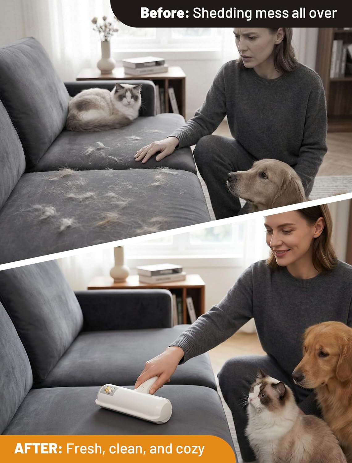 Professional Pet Hair Removal Tool: Eco-Friendly Reusable Lint Roller for Efficient Hair Removal from Furniture, Bedding, Vehicles, and Rugs in Multi-Pet Households