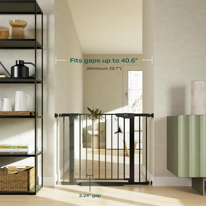 29.7-40.6" Adjustable Baby Gate for Stairs - Award-Winning Pet Gate for Doorways, Pressure-Mounted Auto-Close Design, Indoor Safety Gate with Convenient Walk-Through Door, Black