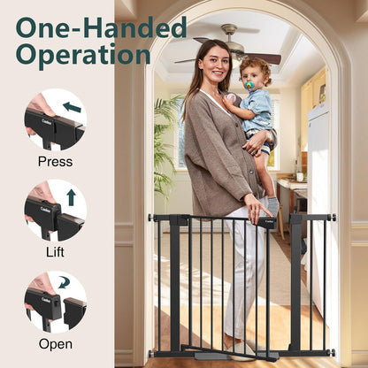 29.7-40.6" Adjustable Baby Gate for Stairs - Award-Winning Pet Gate for Doorways, Pressure-Mounted Auto-Close Design, Indoor Safety Gate with Convenient Walk-Through Door, Black
