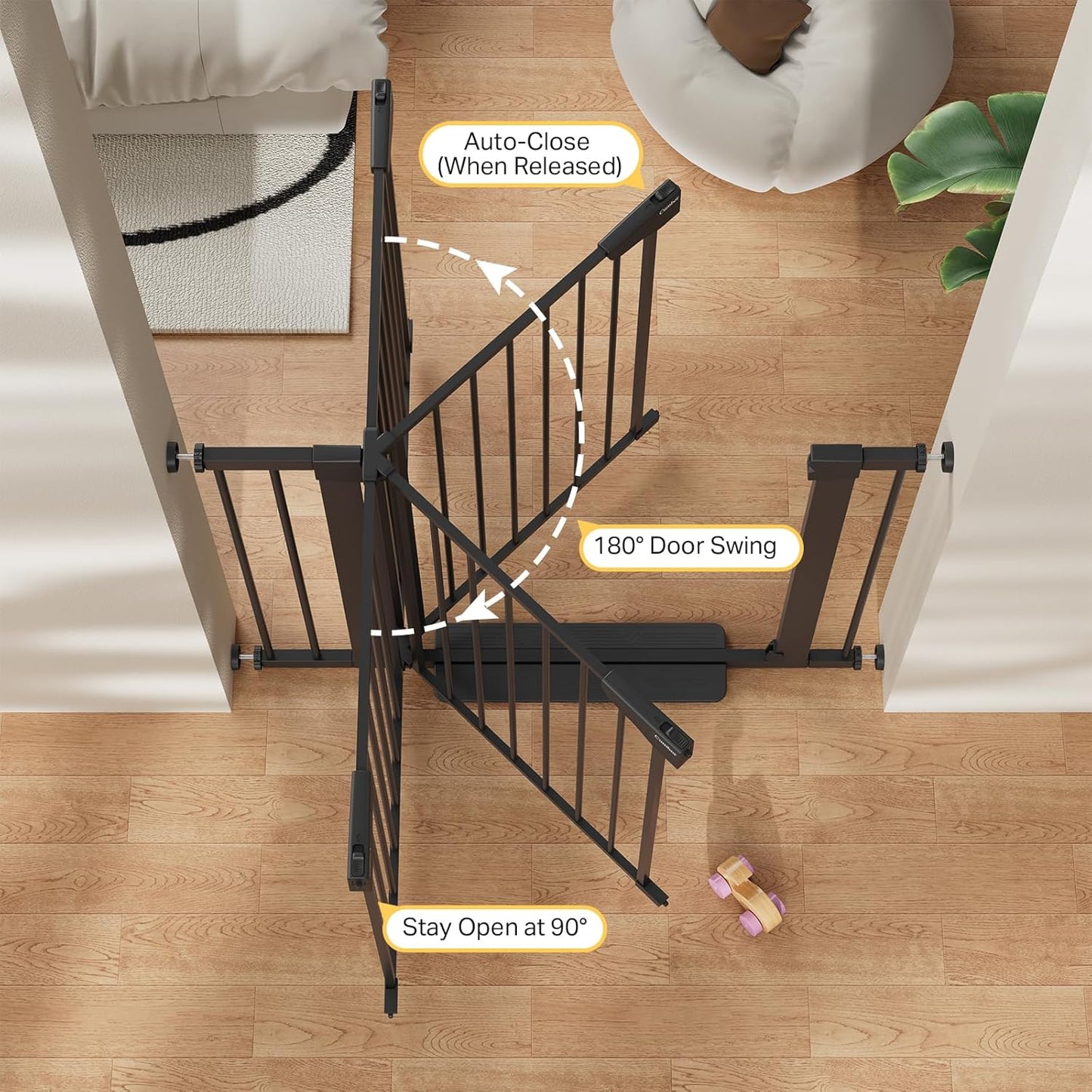 29.7-40.6" Adjustable Baby Gate for Stairs - Award-Winning Pet Gate for Doorways, Pressure-Mounted Auto-Close Design, Indoor Safety Gate with Convenient Walk-Through Door, Black