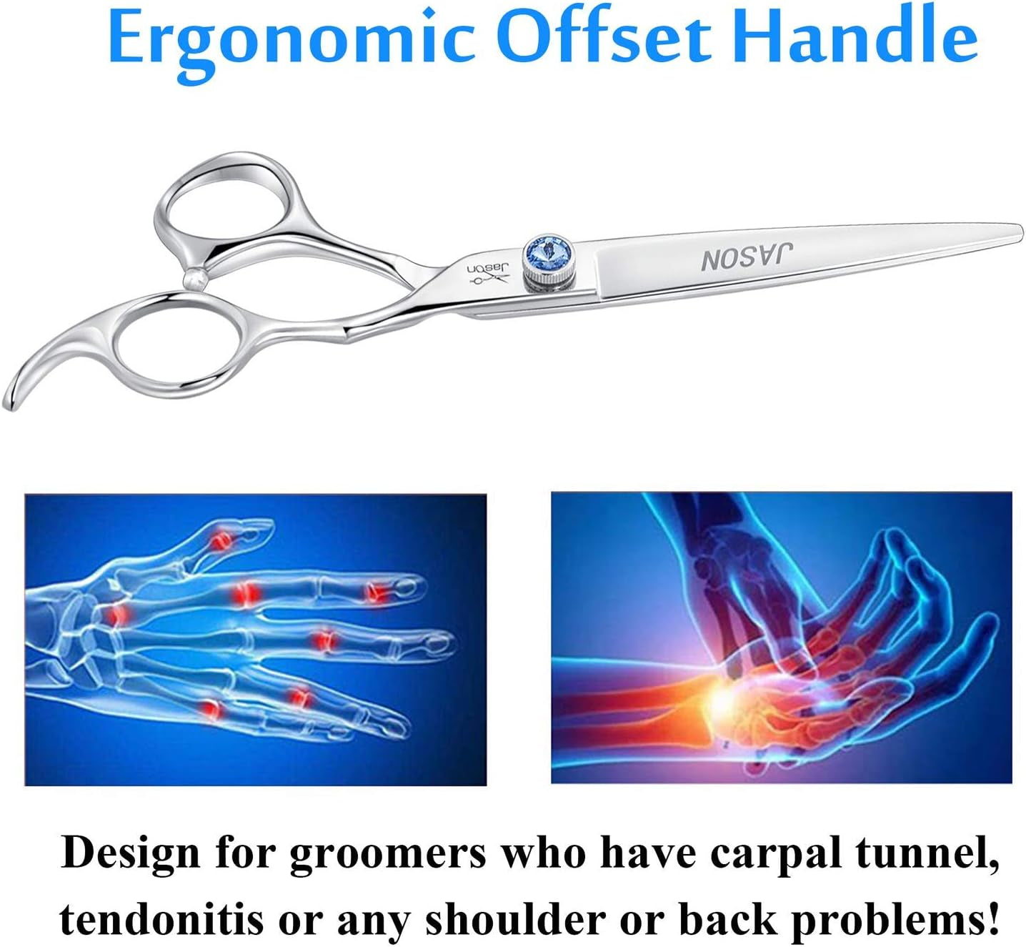 7-Inch Ergonomic Dog Grooming Scissors with Offset Handle and Jewelled Screw - Premium Pet Grooming Shears for Cats and Dogs, Ideal for Comfortable Use and Holiday Gifting